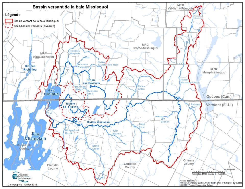 Carte du bassin versant de la baie Missisquoi