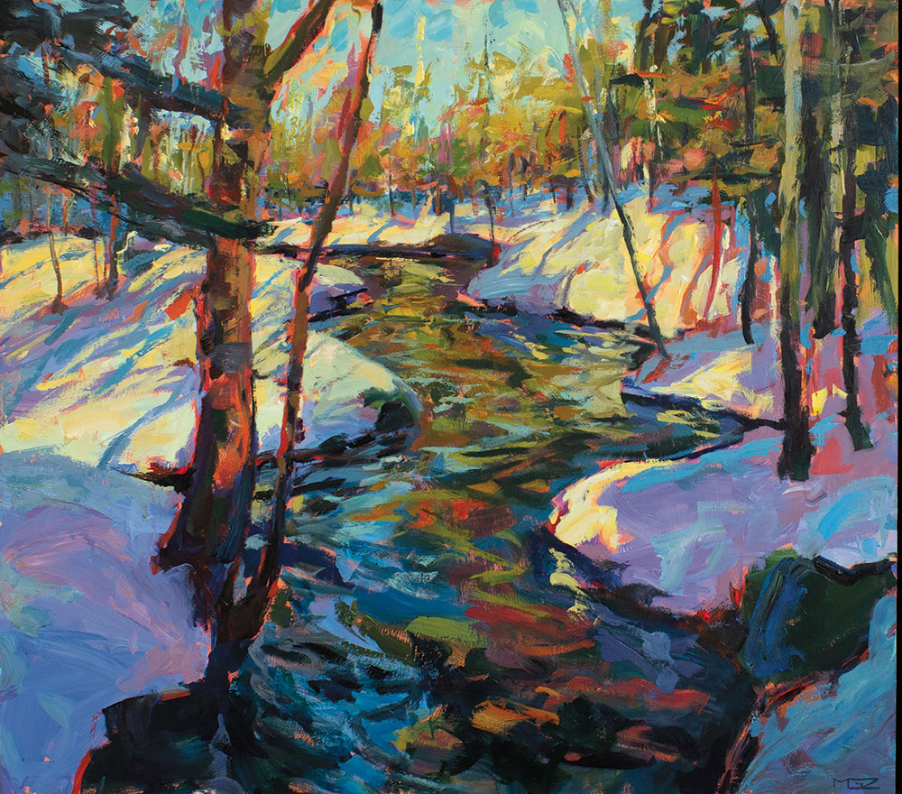 Mark Zimmerl, Afternoon Stream, 2022. Acrylique sur panneau, 36x40 po. Photo : Suzanne Lemay