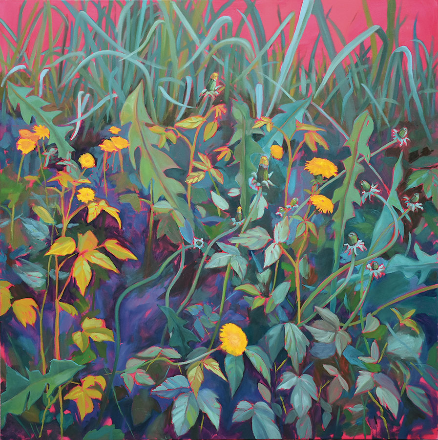 Crystel Pereira, Touching Grass, 2023, huile sur toile, 48 x 48 po.